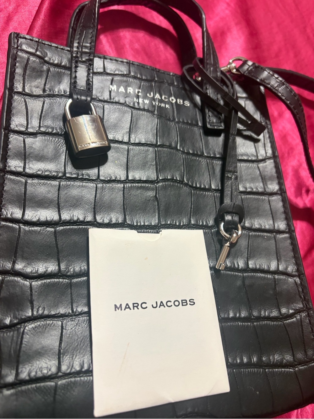 Marc Jacobs Black Croc-Embossed Leather crossbody new